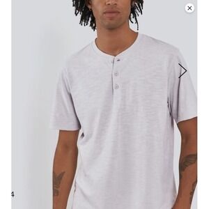 Melrose Place Men's Genesee Slub‎ Tee Henley Short Sleeve Light Gray Large